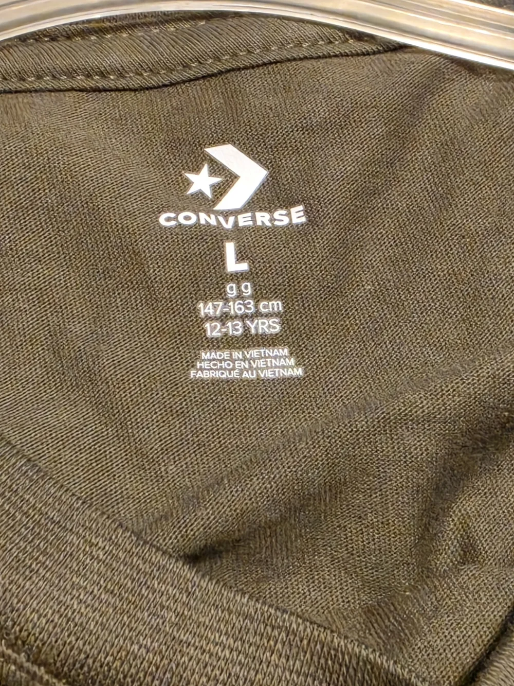 Converse Boys Cotton T-shirt Long Sleeve Army Green Size Large 12-13 NWT